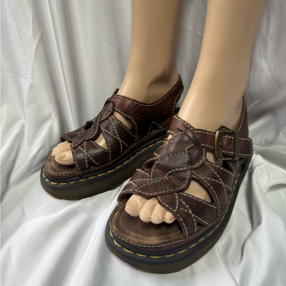 Dr. Martens Brown Vintage 90's Leather Fisherman Braided Chunky Unisex Sandals